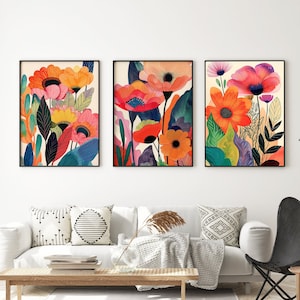 Colorful Floral Botanical Print Set: Gallery Wall Art (Digital Download)