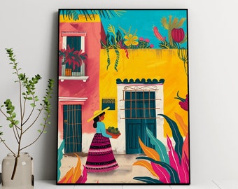 Mexico Illustration Travel Print, Colorful Wall Art, Digital Download