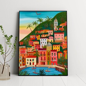 Italy Cinque Terre Illustration, Cinque Terre Manarola, Travel illustration