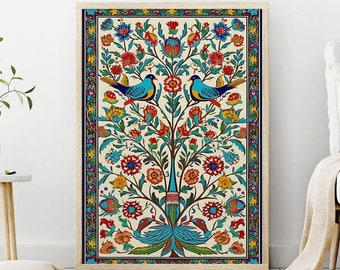 Turkish Tile Art Print: Vintage Floral Painting (Digital Download)