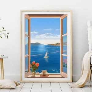 Seaview Wall Art Print, Summer Art, Island Croatia, Croatia Travel, Croatia Wall Art, Croatia illustration, Europe Print, Wall Art