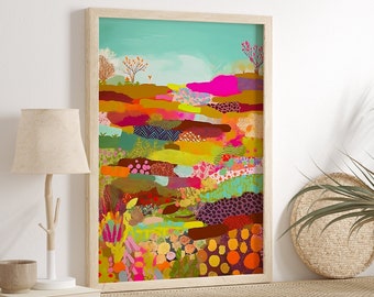 Colorful Landscape Art Print: Abstract Neon Wall Art (Digital Download)