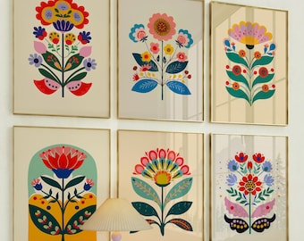 Nordic Floral Art Prints: Scandinavian Folk Art Set (Digital Download)