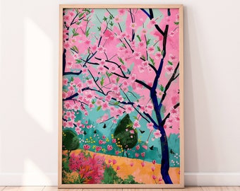 Sakura Illustration, Japan Cherry Blossom Print, Pink Art Print