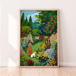 Summer Garden Illustration, Floral Art Print, Colorful Wall Art