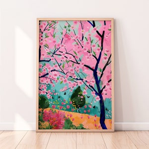 Sakura Illustration, Japan Cherry Blossom Print, Pink Art Print