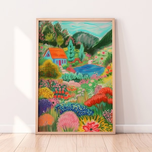 Flowers in a Garden Illustration, Colorful Floral Wall Art