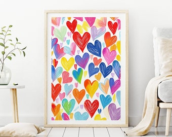 Colorful Hearts Nursery Print: Girly Pink Wall Art (Digital Download)