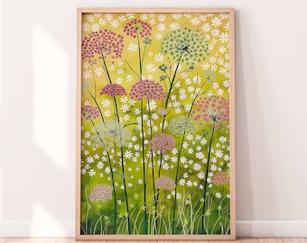 Queen Anne's Lace Drawing, Floral Botanical Wall Art, Printable Digital