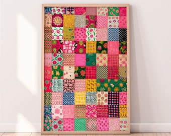 Colorful quilt art, Vintage textile wall art, Bohemian Patchwork, Shabby Chic Decor