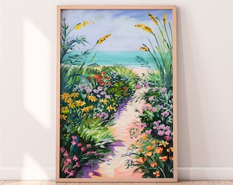 California Beach Illustration, California Landscape, Colorful travel art, Digital Download