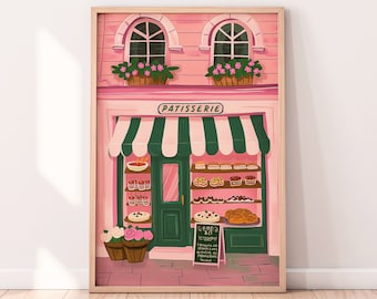 Patisserie Illustration, City Bakery Art, Coffee Shop Wall Art, Digital Download