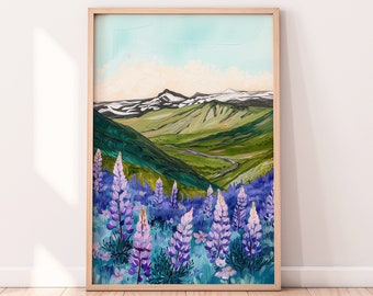 Iceland Landscape Travel Wall Art, Colorful Mountain Art