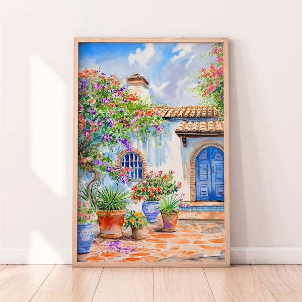 Spanish House, Digital Download, Spain painting, Botanical art, Marbella Old Town