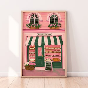 Patisserie Illustration, City Bakery Art, Coffee Shop Wall Art, Digital Download