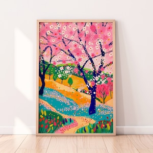桜の絵画、桜の木のイラスト、日本風の壁飾り