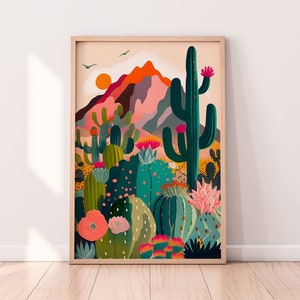 Arizona illustration Print, Saguaro National Park, Housewarming gift, Cactus, Colorful wall art Bright Vibrant Art