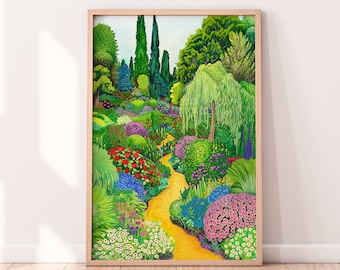 Colorful Flower Garden Painting: Summer Botanical Art (Digital Download)
