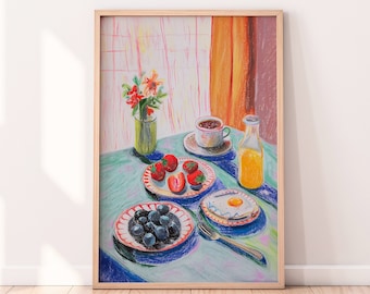 Breakfast Illustration, Kitchen Decor, Sunday Brunch, Fruit, Colorful Kitchen Printable Art