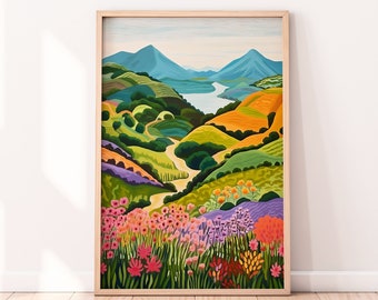 Sumba Island Mountain Park Print: Colorful Landscape Painting (Digital Download)