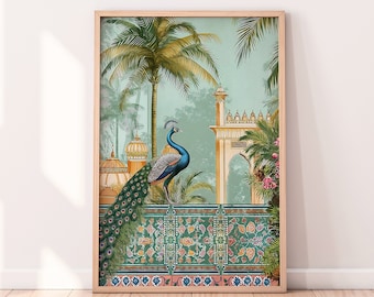 Peacock Indian Art, Digital Download, Indian Vintage Palace Royal Painting