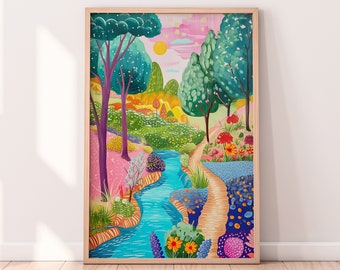 Pink Forest Art Print: Abstract Floral Scenery Illustration (Digital Download)