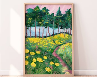 Flower Field Landscape Oil Painting: Spring Scenery Printable Art (Digital Download)