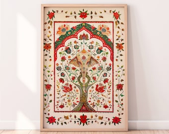 Indian Elephant Floral Art Print: Exotic Decor (Digital Download)