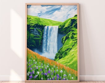 Iceland Skógafoss Waterfall Travel, Iceland Art Print, Skogafoss