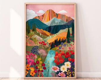 Colorful Abstract Mountain Landscape Art Print (Digital Download)