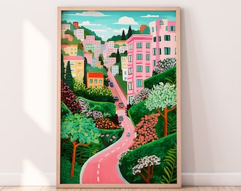 San Francisco Art Print: Colorful Steep Street Scenery (Digital Download)