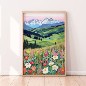 Floral Landscape Art, Painting, Printable Wall Art