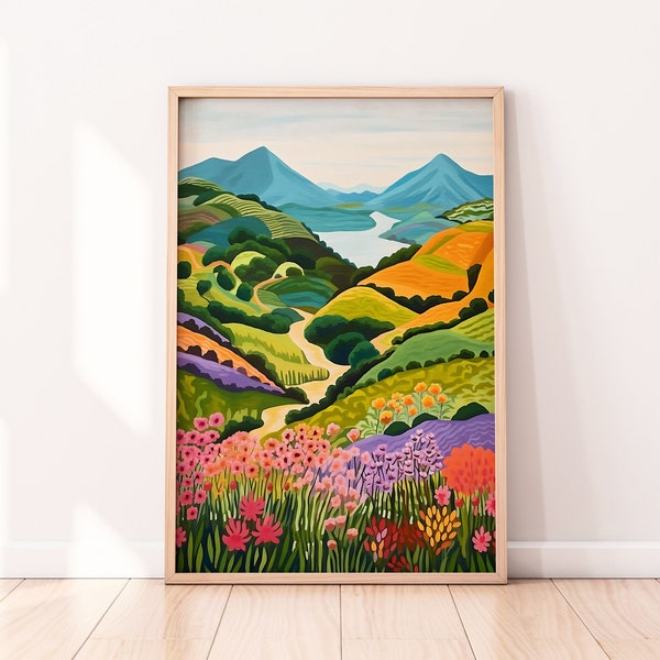 Sumba Mountain Park Illustration Sumba Island Indonesia Travel Landscape Painting Colorful Wall Art Summer Bright Vibrant Print Digital