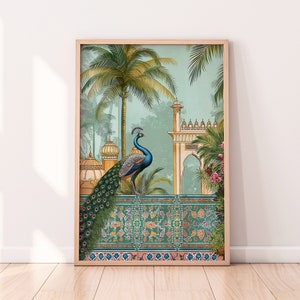 Peacock Indian Art, Digital Download, Indian Vintage Palace Royal Painting