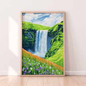 Iceland Skógafoss Waterfall Travel, Iceland Art Print, Skogafoss