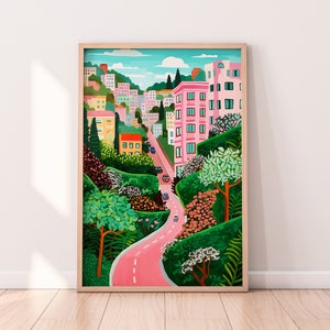 Steep Street in San Francisco, Colorful Scenery Wall Art, Summer Bright Vibrant Print, Printable Digital, Vibrant Home Decor