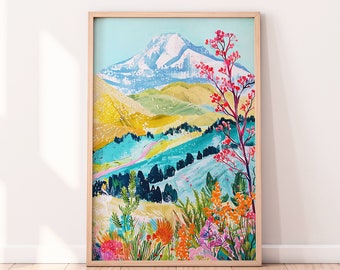 Abstract Mountain Artwork, Colorful Wall Art, Abstract Art, Acrylic Art, Illustration Art, Living Room Print, Scenery Art, Floral Art