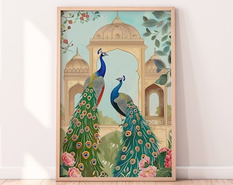 Peacock Indian Palace Art Print: Botanical Garden Decor (Digital Download)