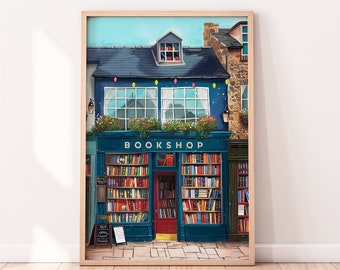 Bookshops in England, York, Book art print, Bookworm gifts, Library decor