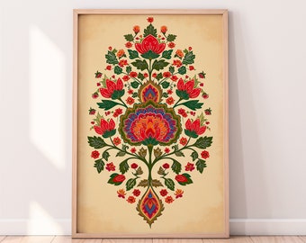 Indian Folk Art, Floral Prints, Home Decor, Printable, Indian Vintage, Boho Wall Art