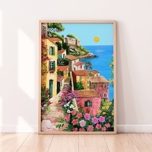 Oeuvre d'art tendance Italie Summer Vibes, art mural Positano, décoration côtière, tableau coloré