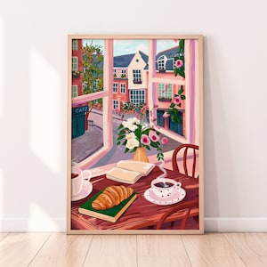French Cafe Illustration: Coffee, Croissant, Bakery Art (Digital Download)