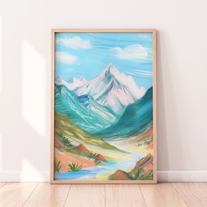 Winter Landscape Painting, Mountain Landscape, Artful Winter, Digital Download image 1