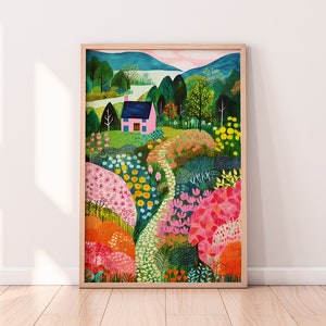 Colorful Flower Garden Wall Art, Bright Summer Floral Illustration, Botanical Printable, Vibrant Digital Patchwork Decor