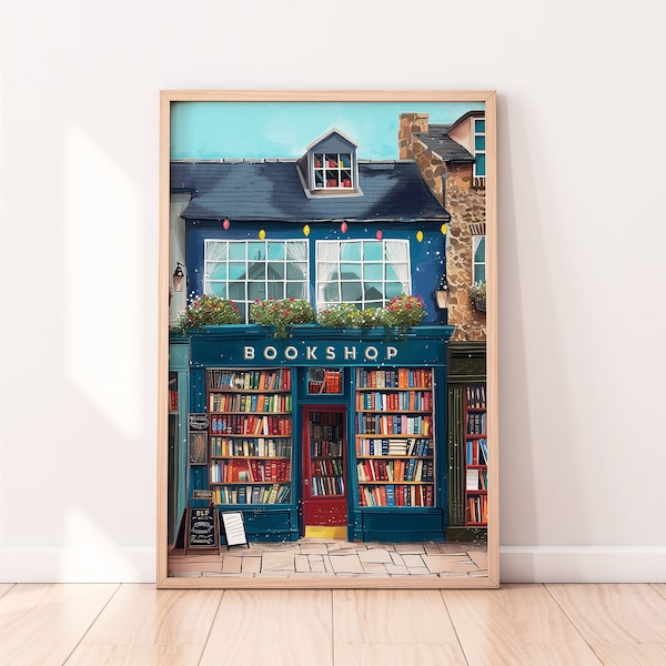 Bookshops in England, York, Book art print, Bookworm gifts, Library decor