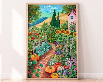 Vegetable Garden Painting: Colorful Botanical Illustration (Digital Download)