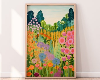 Colorful Flower Garden Painting: Summer Botanical Art (Digital Download)
