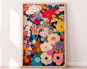 Colorful Abstract Floral Art Print: Living Room Wall Decor (Digital Download)