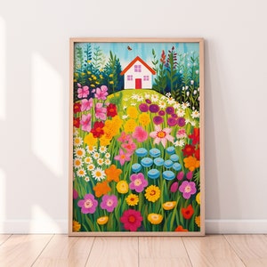 Colorful Wall Art For Kids Room, Floral Garden painting, Playroom Decor, Digital print