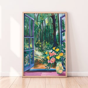 Forest Illustration, Colorful Wall Art, Garden Painting, Digital Download